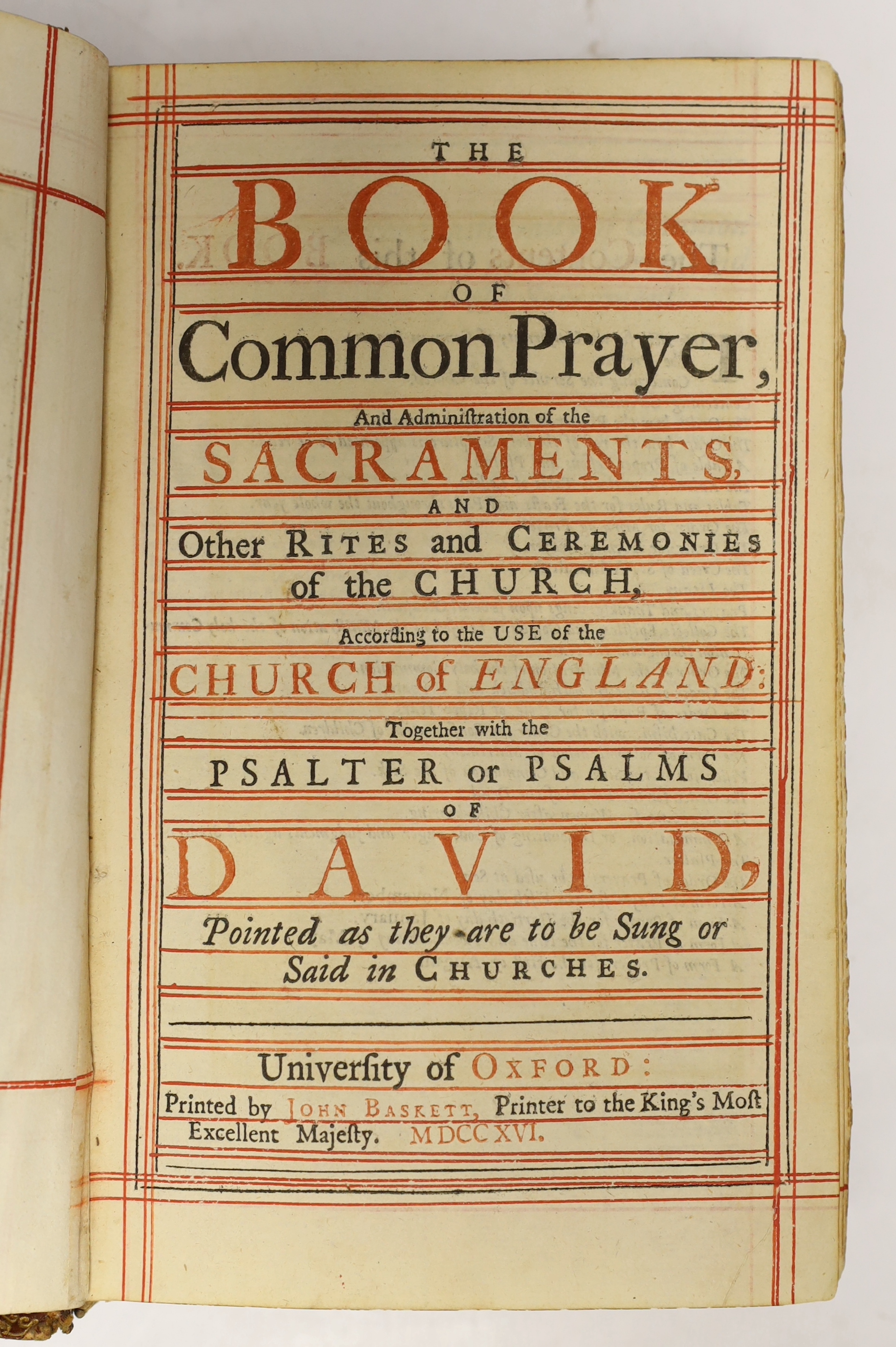 The Book of Common Prayer, and Administration of the Sacraments....together with the Psalter or Psalms of David...title in red and black, portrait frontis. (Geo.I), pictorial engraved plates title and 52 (ex.53) plates,